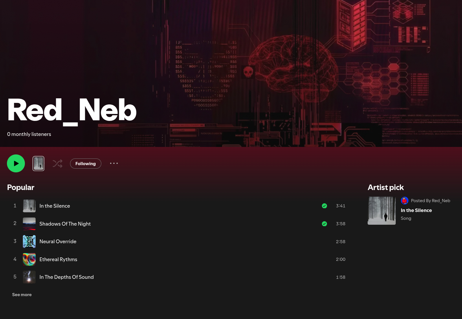 My Spotify Artist Page.