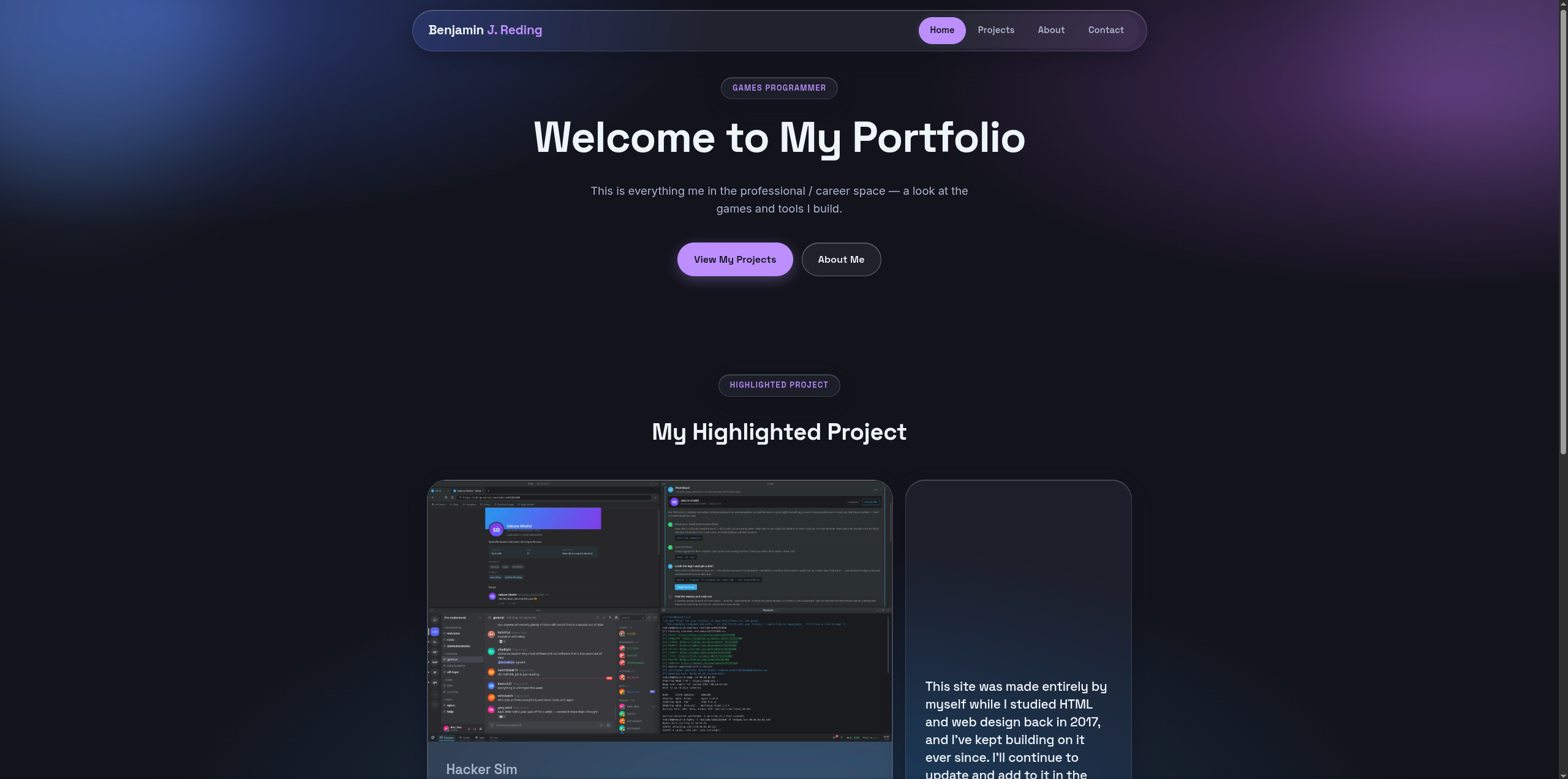 Screenshot of the current website's homepage