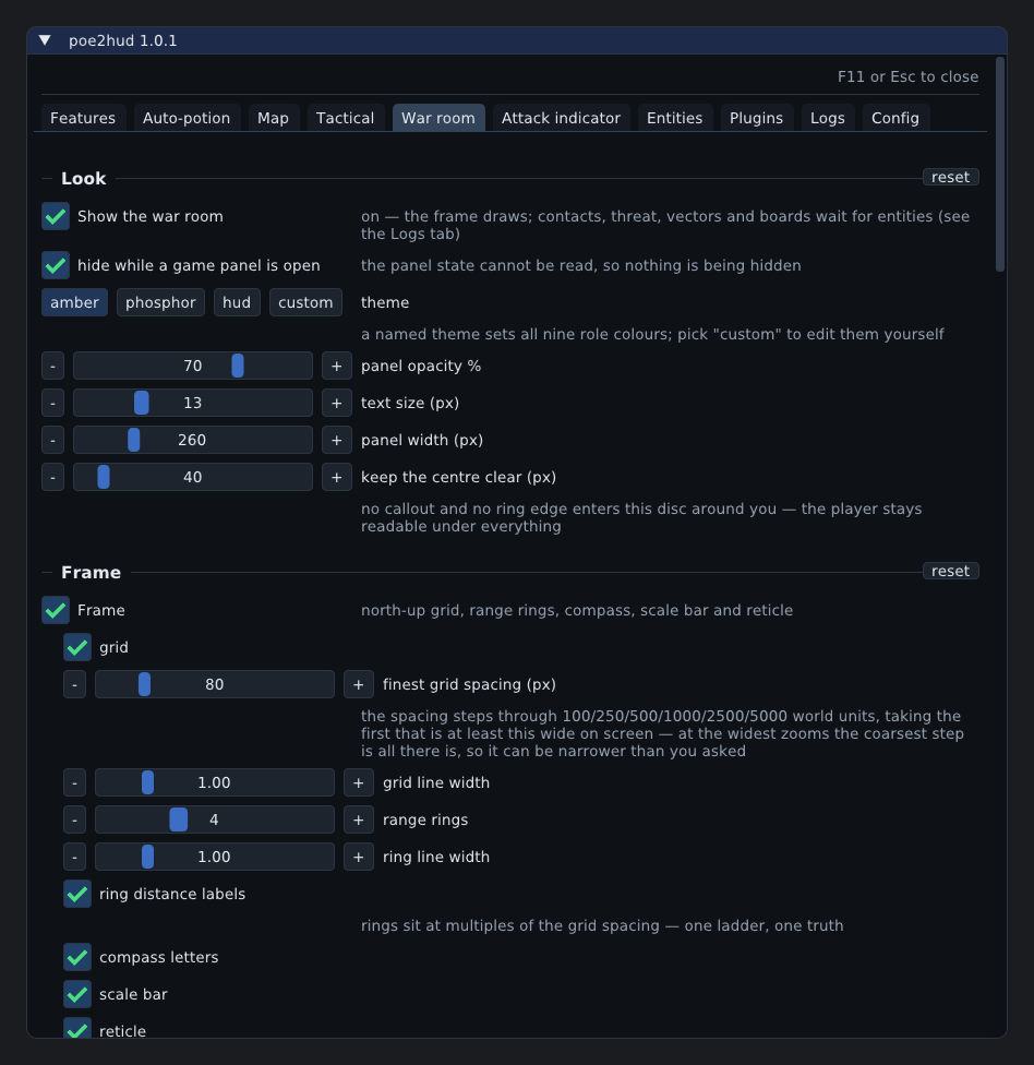 Screenshot of settings menu for the overlay working in Path of Exile 2